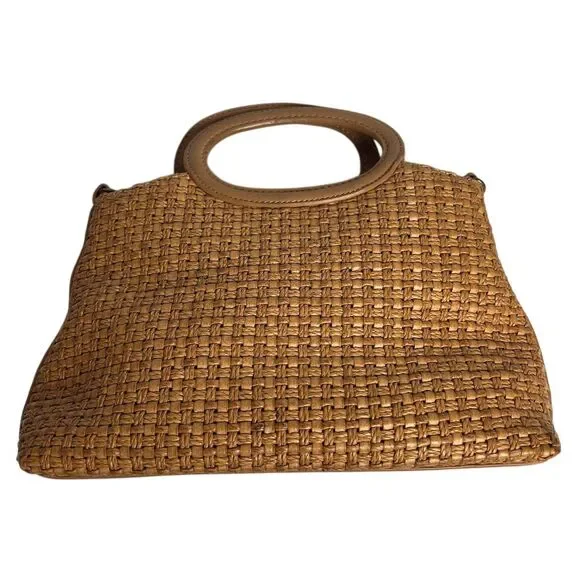 Vintage Fossil Woven Straw & Leather Top Handle Handbag Brown Casual - Picture 8 of 11